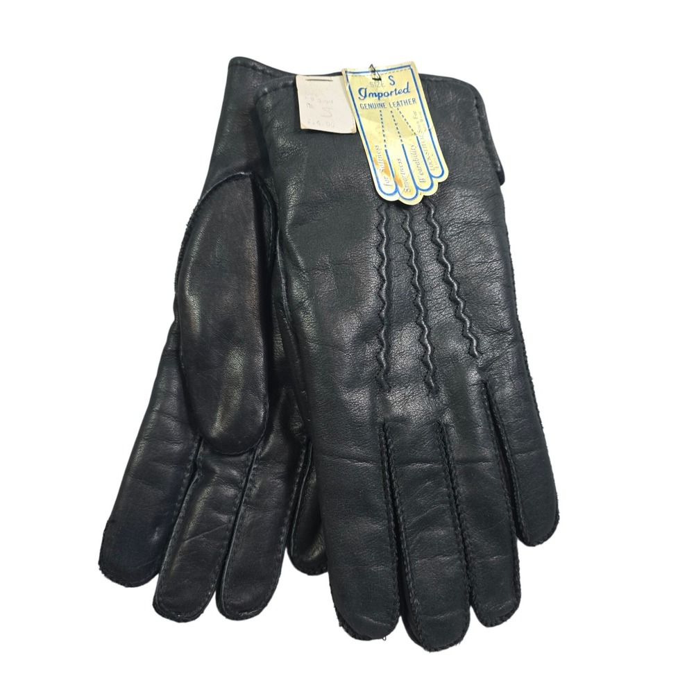 Vintage Genuine Leather Gloves Mens Small Black Faux Fur Lined Dress Biker Moto
